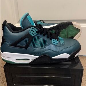 Jordan 4 anniversary Teal and Black Sneakers